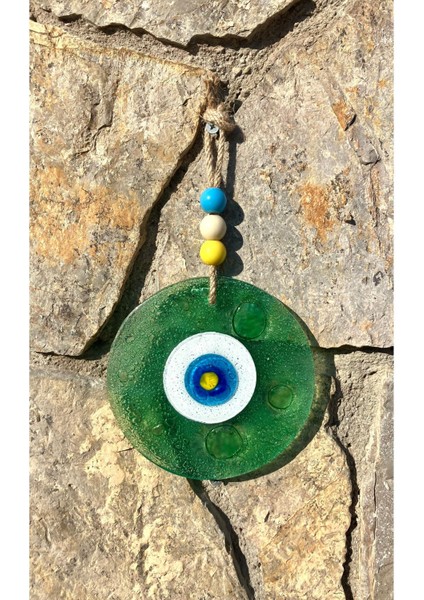 El Yapımı Yeşil Nazar Boncuğu Balkon Süsü 16 Cm, Duvar Dekorasyonu