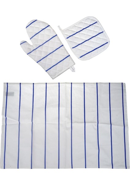 3'lü Mutfak Seti, Mavi Çizgili, Şık ve Fonksiyonel Tasarım