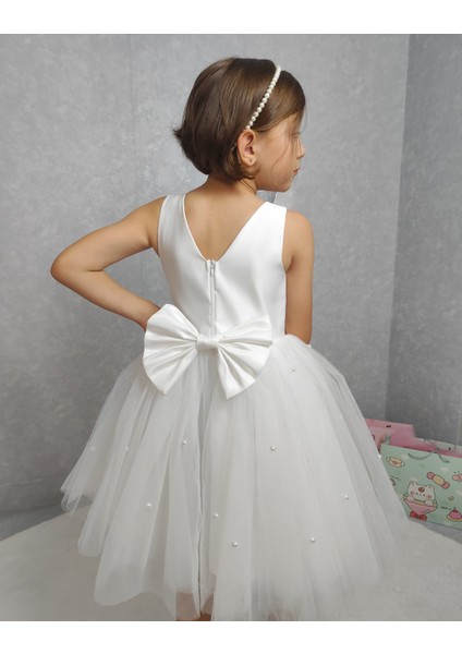 Kız Çocuk Abiye Elbise Ada, Beyaz Etek Incili,tütü Elbise modelleri