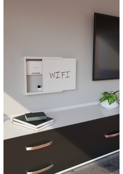 Beyaz Modem ve Sigorta Saklama Kutusu, Ahşap ve Wifi Yazılı Saklama Rafı fiyatları