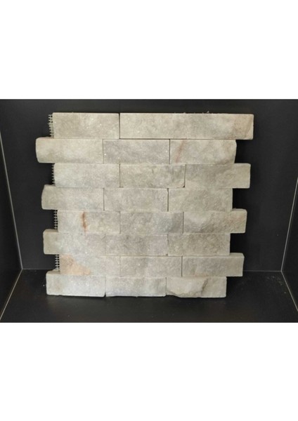 Beyaz ve Bej Patlatma Mermer Duvar Kaplama Taşı 5X10 Cm, Simli, Fileli fırsatları