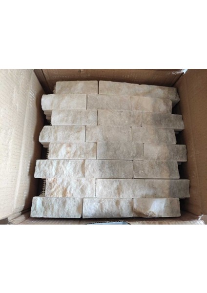 Beyaz ve Bej Patlatma Mermer Duvar Kaplama Taşı 5X10 Cm, Simli, Fileli indirimleri