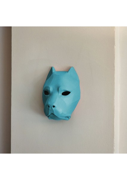 El Yapımı Dekoratif Köpek Duvar Maskesi, Mavi Renk, Şık ve Benzersiz Tasarım