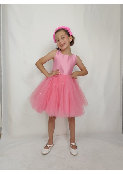 Kız Çocuk Abiye Elbise Ada, Pembe Etek Incili,tütü Elbise