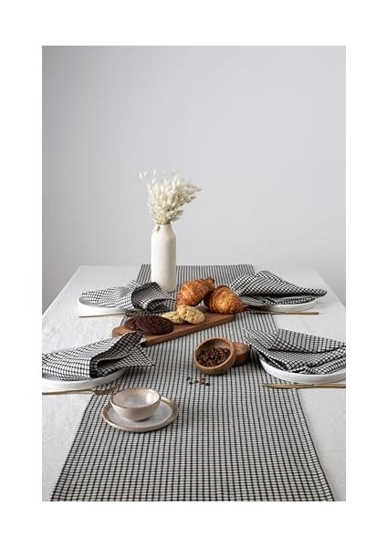 Wellstil Doku | Keten Piti Kareli Runner - Piknik Örtüsü 40 x 150 cm (Siyah) fiyatları