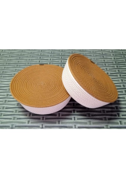 2 Adet Kapaklı Örme Sepet Kordon Halat Jüt Ip Düzenleyici