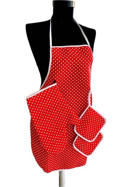 3'lü Mutfak Seti: Su Isı Geçirmez Önlük, Eldiven ve Tutacak, Kırmızı fiyatları