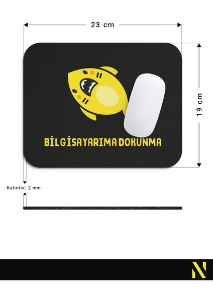 Sevimli Köpek Balığı Siyah Sarı Renkli Ergonomik Mouse Pad - 23 cm x 19 cm - Kaydırmaz Taban Ev ve Ofis Kullanımı Fare Altlığı Mousepad