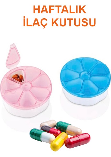 Renkli Yuvarlak Plastik Mavi-Pembe Haftalık Kutusu