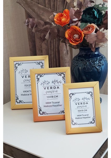 3 Lü Set! 10X15, 13X18 cm ve 15X21 cm Fotoğraf Çerçevesi!pvc Camlı Dekoratif Çerçeve! Gold Renk! fiyatları
