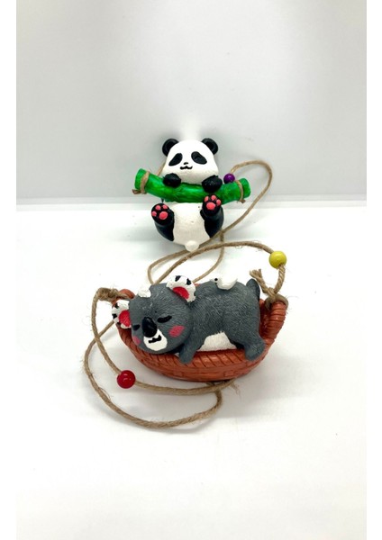 Kahverengi Balkon ve Bahçe Süsü, Duvar Ağaç Dekoru, Koala ve Panda Sarkaç Seti