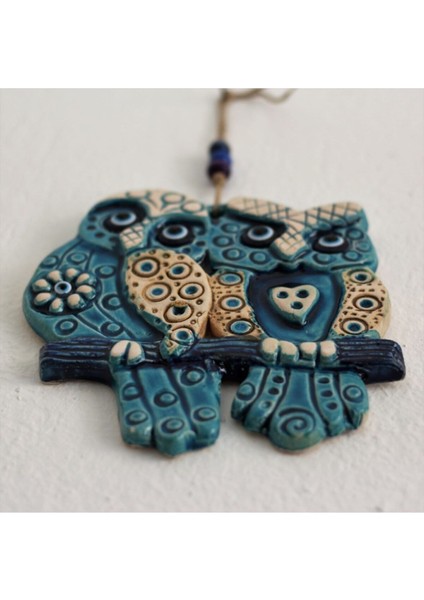 El Yapımı Seramik Baykuş ve Bayankuş Duvar Süsü, Balkon Dekoru, Mavi Renk fiyatları