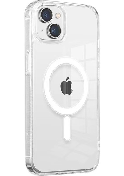 Apple iPhone 14 Plus Kılıf Magsafe Şarj Özellikli Şeffaf Sert Pc Vlmr Embos Kapak-Renksiz