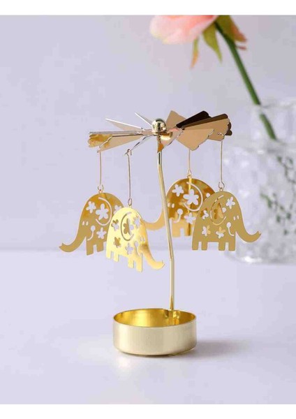 Yanınca Otomatik Dönen Yaratıcı Şamdan Mumluk Altın Renkli Özel Üretim Set Dekoratif Hediyelik Eşya