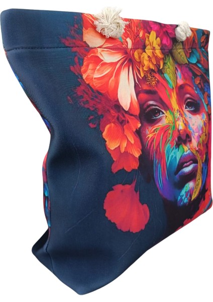 Kadın Plaj Çantası Fermuarlı Içi Astarlı Cepli Özel Resim Çizimli Yumuşak Halat Saplı modelleri