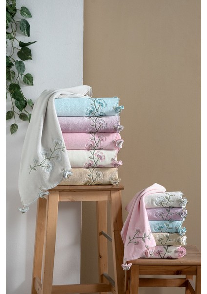 Kadife Nakışlı Çeyiz Havlusu, Mint, 30X50, Şık ve Zarif Tasarım