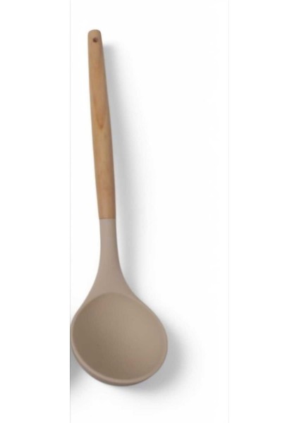 Bambu Saplı Silikon Kepçe 32 cm Bej, Dayanıklı ve Şık Mutfak Gereci