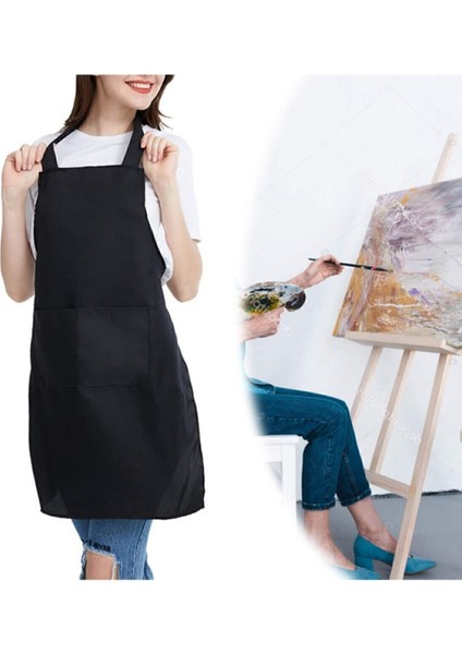 Siyah ve Beyaz Renkli Askılı Ressam Önlüğü, Cepli, Şık ve Kullanışlı Tasarım