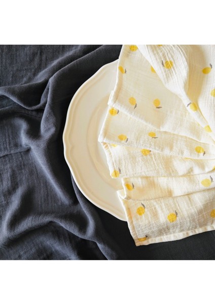 %100 Pamuk Müslin Kurulama Bezi Seti 2'li Antrasit ve Meyve Limon Desenli fiyatları