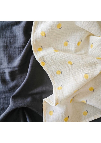 %100 Pamuk Müslin Kurulama Bezi Seti 2'li Antrasit ve Meyve Limon Desenli modelleri