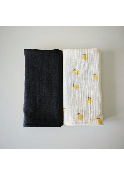 %100 Pamuk Müslin Kurulama Bezi Seti 2'li Antrasit ve Meyve Limon Desenli fırsatları