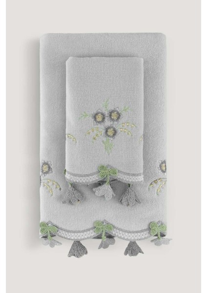 Gri Küpeli Kadife Nakışlı Çeyiz Havlusu 30X50, Şık ve Zarif Tasarım modelleri