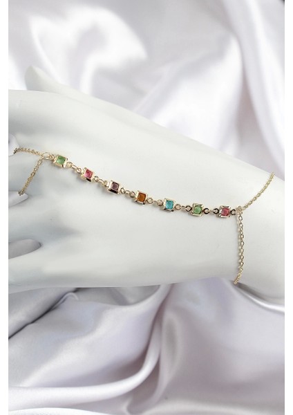 Pirinç Renkli Kare Zirkon Taşlı Y Model Gold Renk Kadın Şahmeran