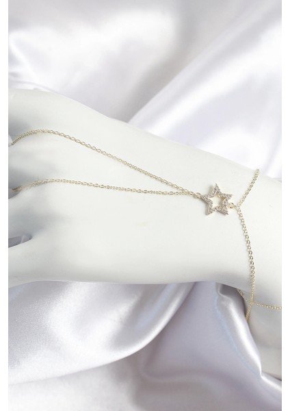 Pirinç Zirkon Taşlı Yıldız Model Gold Renk Kadın Şahmeran