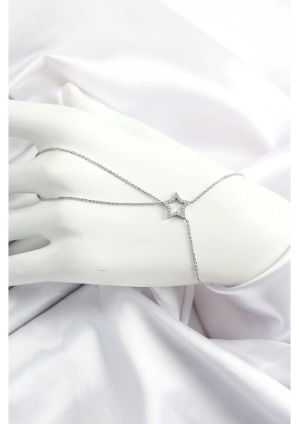 Pirinç Gümüş Renk Zirkon Taşlı Yıldız Model Şahmeran