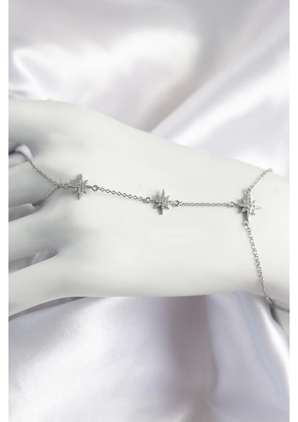 Pirinç Zirkon Taşlı Kutup Yıldızı Model Gümüş Renk Kadın Şahmeran