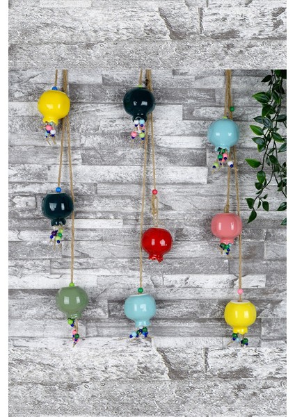 3'lü Seramik Nar Boncuklu Sarkaç Duvar ve Bahçe Süsü, Renkli, Dekoratif, Şık, Zarif, 3 Adet