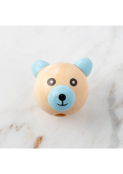 1 Adet Kulağı Mavi Ayıcık Figürlü Ahşap Bonc