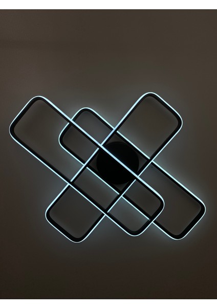 Yüksek Aydınlatmalı Dikdörtgen Siyah Şık Tavan Plafonyer LED Avize, 3 Renk Aydınlatma