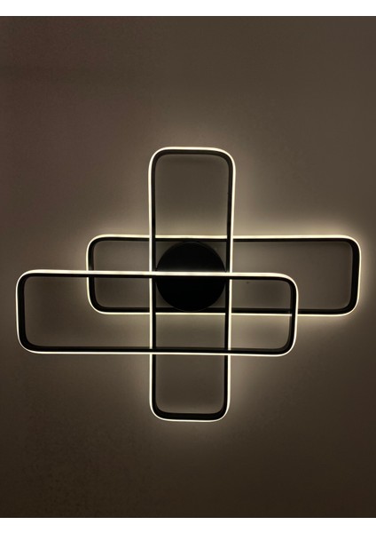 Yüksek Aydınlatmalı Dikdörtgen Siyah Şık Tavan Plafonyer LED Avize, 3 Renk Aydınlatma