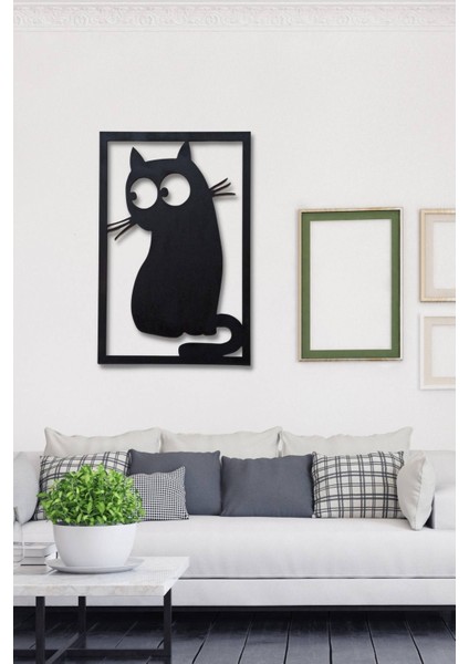 Şık Siyah Ahşap Kedi Desenli Duvar Dekoru 28X43CM fırsatları