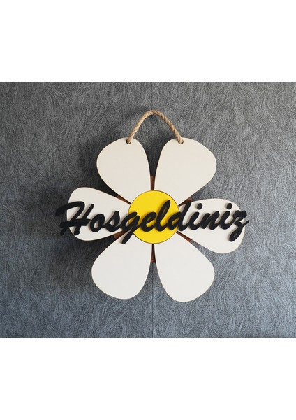 Ahşap Mdf Hoşgeldiniz Yazılı Papatya Şekilli Kapı Süsü modelleri