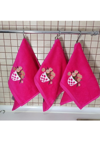 Pembe Nakışlı Çiçekli Mutfak Havlu Seti, Şık ve Kullanışlı 100% Pamuk