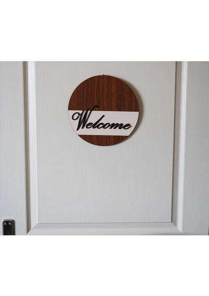 Ahşap Mdf Tasarım Dekoratif Dış Kapı Welcome Yazılı Yuvarlak Kapı Süsü
