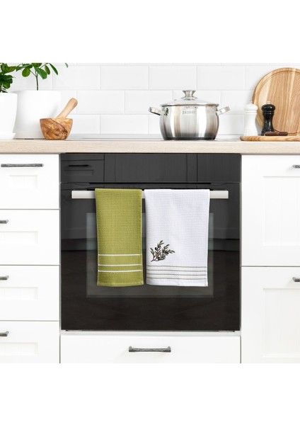 2’li Mutfak Havlusu Beyaz ve Yeşil, Zeytin Nakışlı, Şık ve Kullanışlı Set fiyatları