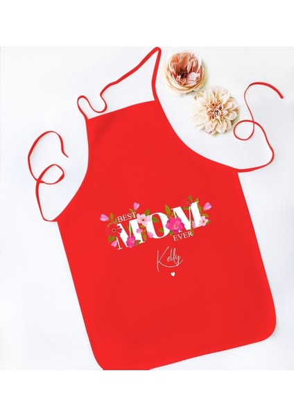 Kişiye Özel Anneler Günü Kırmızı Mutfak Önlüğü, Aşçı ve Şef Tasarımı