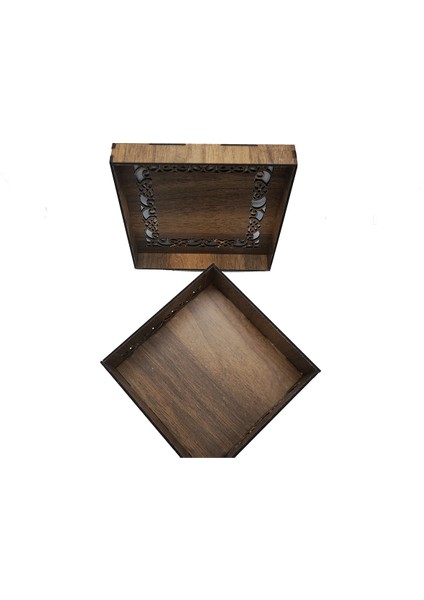 Kahverengi Ahşap Mistik Işlemeli Kapaklı Takı Kutusu, Poşet Çay Kahve Kutusu, Çok Amaçlı Kutu