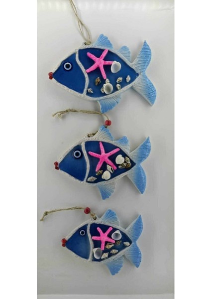 Mavi 3 Balık Epoksi Balkon ve Bahçe Duvar Süsü Dekorasyonu