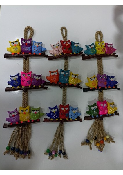 Renkli Hasır Ip Baykuş Duvar Süsü, Bahçe ve Balkon Dekorasyonu (3'lü Set) fiyatları