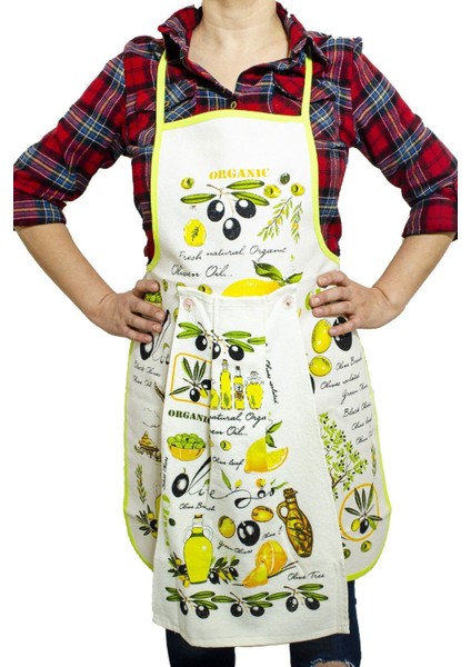 Yeşil Mutfak Önlüğü ve Havlusu Seti, Su Geçirmez, Şık ve Kullanışlı