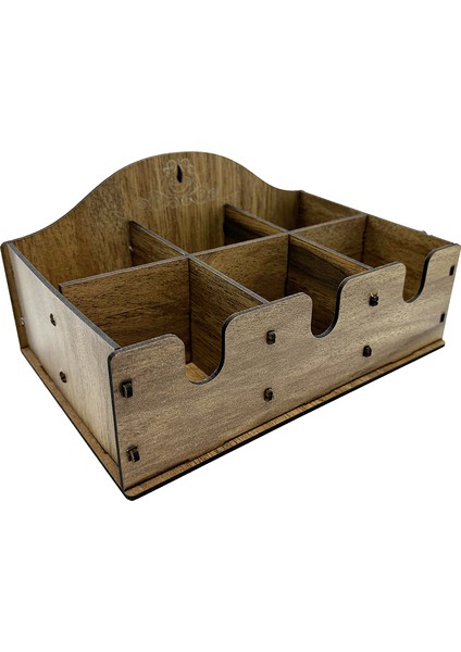 Kahverengi Ahşap Dekoratif 6 Bölmeli Sandık Takı Kutusu, Kafe Restoran Oteller Için Çok Amaçlı Kutu