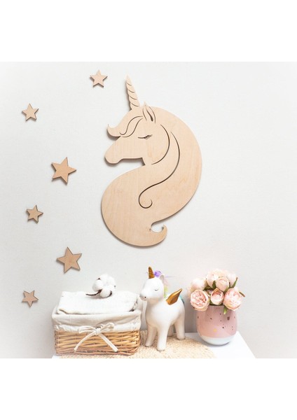 Yıldızlı Unicorn Ahşap Çocuk Odası Duvar Dekoru, Eğlenceli ve Şık Tasarım