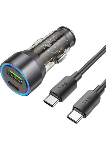 Hoco NZ12A Action PD43W USB + Type-C Araç Çakmaklık Hızlı Şarj Aleti + Type-C - NX8758-8460