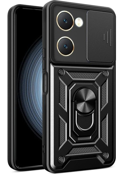 Vivo Y18 Kılıf Pars Lens Yüzüklü Silikon - Siyah - NX3191-1253