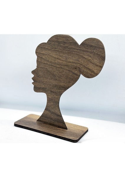Kadın Kafası Motifli Lazer Kesim Ahşap Kahverengi Dekoratif Kız Ahşap Takı Toka Standı - Aksesuar