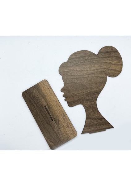 Kadın Kafası Motifli Lazer Kesim Ahşap Kahverengi Dekoratif Kız Ahşap Takı Toka Standı - Aksesuar fiyatları